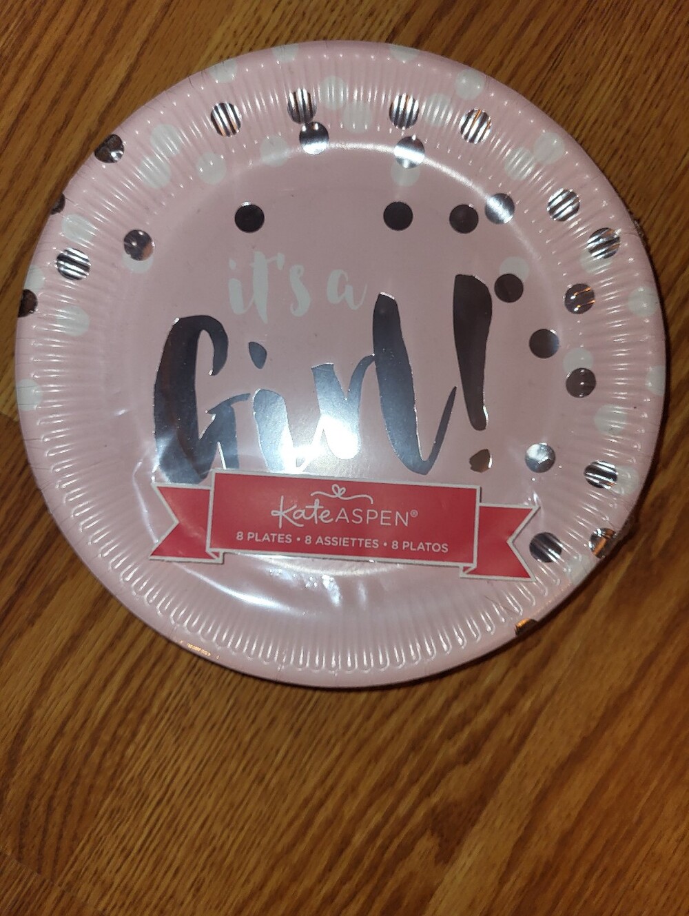 Kate Aspen Pink "It's a Girl!" Plates with Silver Dots - 4 Packs of 8 Each